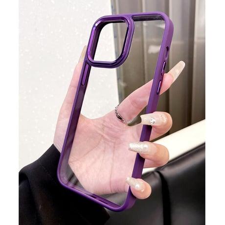 ディープパープル iphone14pro/14promaxケース 高品質高透明感アイフォン13/12mini/11proカバー 耐衝撃 シンプル風 頑丈 金属ボタン [M2238]