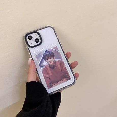 【iPhone15対応】カラー枠カード入れ付 iphone14/13promaxカバー  写真/メモ収納クリアアイフォン11/12miniケース  耐衝撃  頑丈 シンプル   M1094