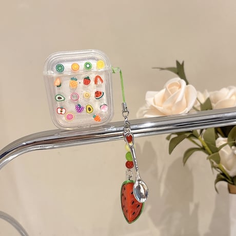 果物 Airpods 4ケース スイカキーホルダー付 かわいい Airpods3/Pro2ケース airpodsproカバー キラキララメ ギフトにおすすめ[M5076]