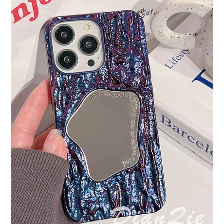 高級感ミラーiphone14/13proケース 立体皺 エンボス加工 アイフォン12/11カバー  オシャレ 頑丈 高品質 Girlsに大人気[M3016]