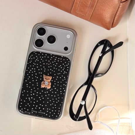 ダイヤ熊ちゃん iPhone17Pro/17ケース 水玉模様 iPhone16Pro/15カバー ストラップ 女子力高い [M5919]