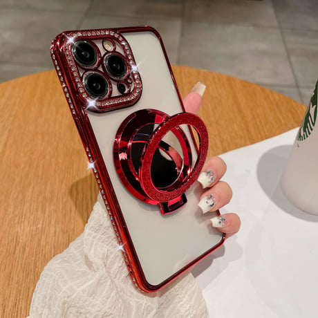 鏡MagSageリングスタンド iPhone15pro/15promaxケース ジュエリーキラキラiphone14/13/12proケース クリア コスパ最強[M4075]