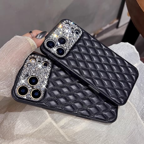 ダイヤデコ iPhone17Pro/17ケース 菱形 皮製 iPhone17ProMax/16Pro/15カバー 高級感 冬に人気 [M5832]