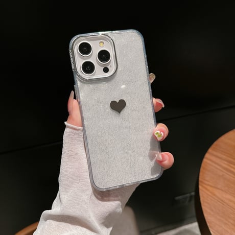 ハート柄 iPhone15Pro/16plusカバー シェル風/ラメ入り 透明アイフォン14プロ/13/12ケース きれい 黄ばまない[M4417]