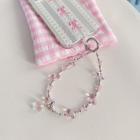 クリスタルストラップ 蝶/ハート 女子力アップ ショートストラップ キラキラ かわいい 取り付け外し簡単[M5225]