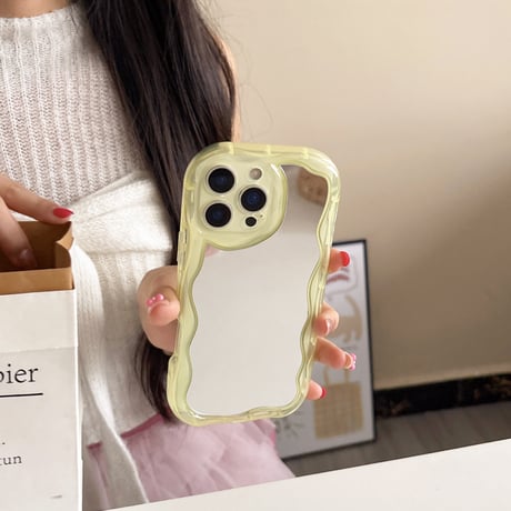 淡色 ミラー iPhone17/16Proケース パステルカラー iPhone15promax/14/13カバー うねうねライン [M5560]