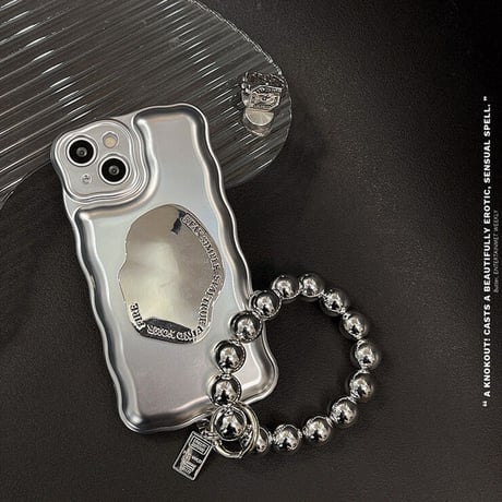 クールシルバー iphone15/14/13proケース グリップ/ストラップ付 アイフォン12/11カバー  高級感高品質 お洒落 ギフトにおすすめ  [M2092]