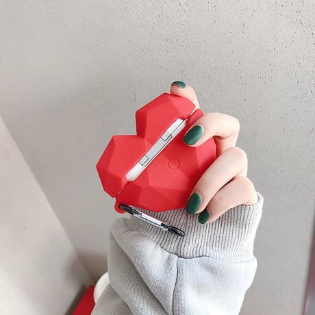 ダイヤモンドハート  airpods第三世代ケース  レッド  airpodsproカバー  フック付き シリコン 人気 プレゼントにおすすめ  M1359