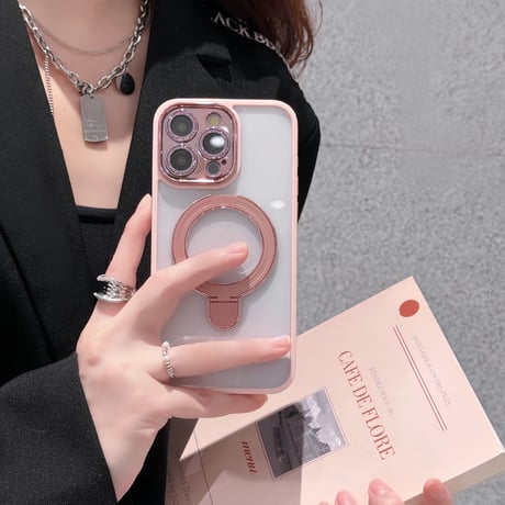 コスパ最強 iPhone15pro/15promaxケース  MagSafeリングスタンド キラキラレンズフイルム iphone14/13pro/12カバー 耐衝撃 黄ばまない[M4110]