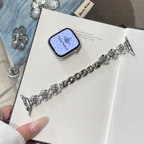 ダイヤ花  AppleWatchバンド キラキラ感たっぷり AppleWatchベルト Series 11/10/9/8 SE3/2  Ultra3/2/1 メタルリック 上品[M6467]
