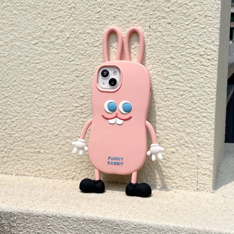 カゴ入りピンクうさぎちゃん♡ ウサギ iPhone14/13ケース ピンク シリコンアイフォン12/11カバー