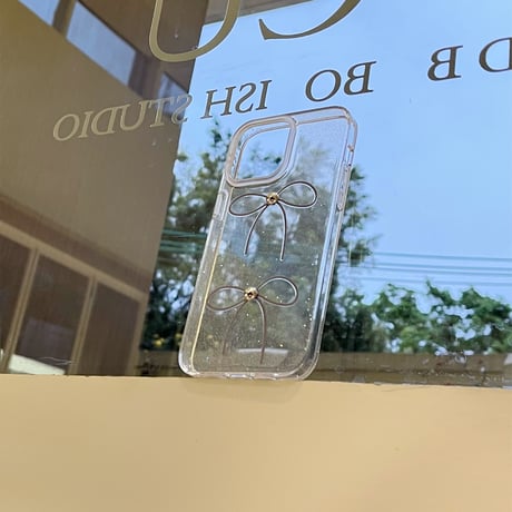 リボン クリアiPhone15/15proケース キラキララメ入り iPhone14/13pro/12クリアケース かわいい トレンド[M4050]