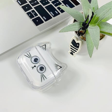 猫と魚 Airpods4ケース ギフトにおすすめ AirpodsPro2ケース airpods3/2ケース 耳付き キーチェーあり 可愛い[M5513]