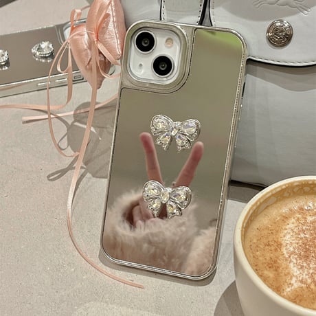 おしゃれミラーiPhone15/15proケース 女子力アップ iPhone14pro/13/12カバー 可愛い ハンドメイド 丈夫[M4186]