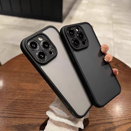 指紋防止 iphone14/15promaxケース  半透明アイフォン12pro/12カバー ブラック系 肌にやさしい 頑丈耐衝撃 [M3280]