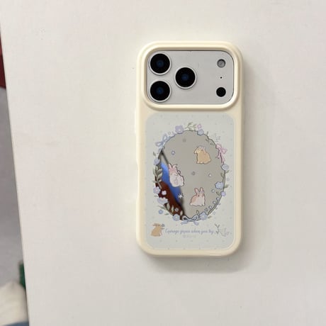 ウサギミラー iPhone17Pro/17ケース ホワイト iPhone17Promax/16Pro/15ケース かわいい 春夏向け[M6147]