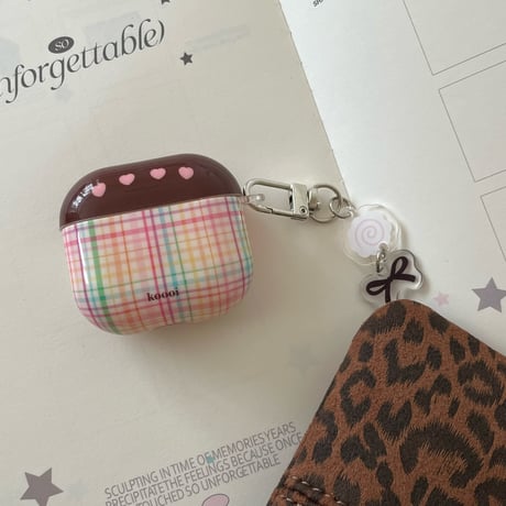 ハート柄/チェック柄 Airpods 4ケース ガーリーファッション Airpods3/2カバー Airpodspro2/pro リング/リボンキーチェーン かわいい[M4838]