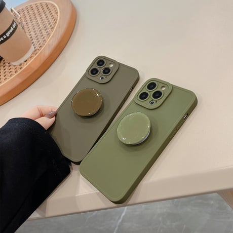 高級感 iPhone14pro/14plusケース スマホグリップ付 アイフォン13/12ミニ/11proカバー シンプル シック 実用 おそろい [M2563]