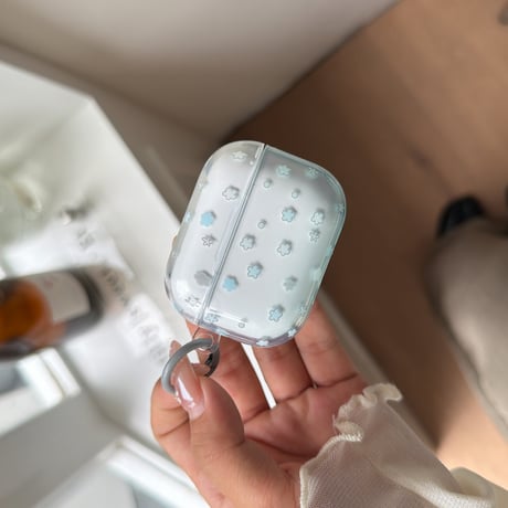 グラデーションブルー Airpods Pro3ケース 花柄 Airpods4/3カバー pro2/pro1 リング/キーホルダー 韓国風[M6283]