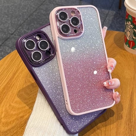 iPhone15/15proケース キラキラ インナー シート付 レンズ保護フィルム オシャレ 黄ばまないiPhone14/13/12カバー [M3526]