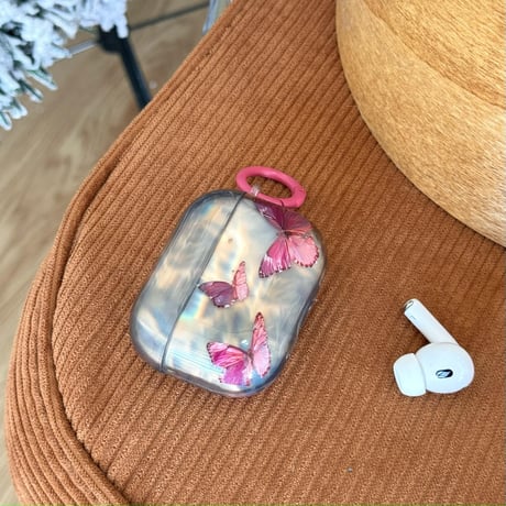 蝶柄 Airpods 4ケース 光沢感 おしゃれ Airpodspro2/proカバー Airpods3/2 頑丈 リング付 可愛い[M4962]