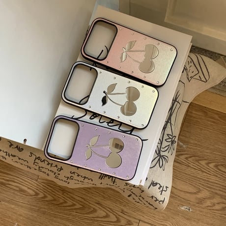 さくらんぼミラー iPhone17Pro/17ケース ダイヤデコ iPhone16Promax/15pro/14ケース レザー 高品質[M6301]