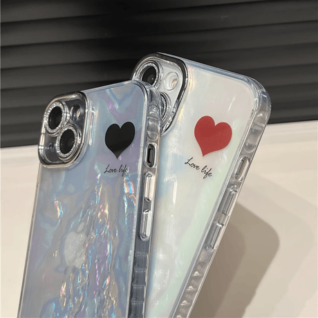 シェル風 iPhone16/14/15proカバー ハート柄 キラキラレンズフィルム付 オシャレ 綺麗 女子力アップ お揃い [M3520]