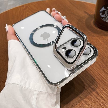 カメラカバー付 Magsafe iPhone15/15proケース スタンド機能 iPhone14Pro/13/12カバー  画質に影響しない 黄ばまない 高透明[M3683]