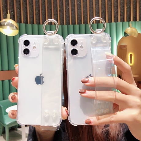 ベルト/リング一体型 iphone13/12miniケース   透明系 四角耐衝撃  iphoneSE2/11proカバー  多機能 スタンド  シンプル風 使いやすい[M1651]