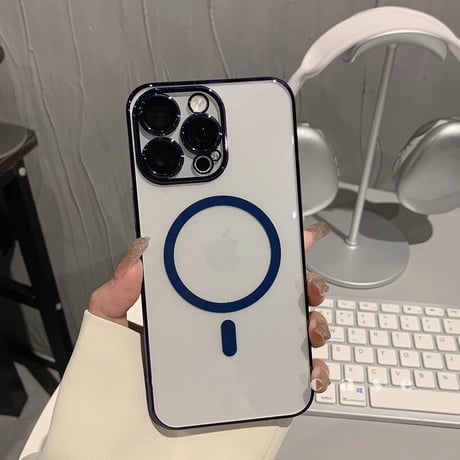 高透明 Magsafe対応iPhone15pro/15promaxケース ナチュラル/ブルーチタニウムに iPhone14Pro/13proクリアケース  黄ばまない 高級感[M3927]