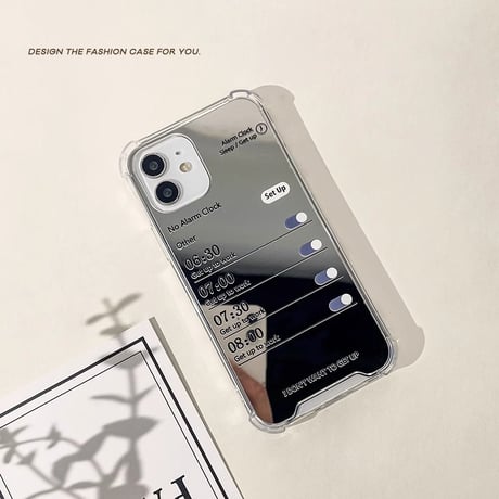 アラーム 鏡付 iPhone15/15proケース クール iPhone14/13mini/12カバー  四隅耐衝撃加工 シンプル[M3968]