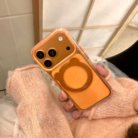 熊耳付リングスタンド iPhone17/17Proケース MagSafe対応 透明 iPhone16Pro/15/14ProMaxケース シンプル風 高品質[M6248]