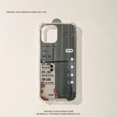 アラーム 鏡付 iPhone15/15proケース クール iPhone14/13mini/12カバー  四隅耐衝撃加工 シンプル[M3968]