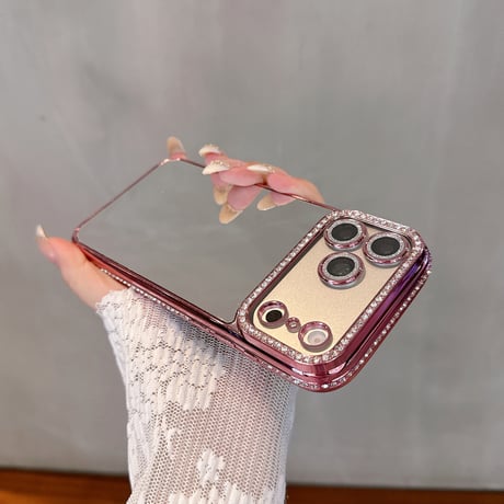 ジュエリーミラー iPhone17Pro/17ケース メタリックカラー iPhone16/15ProMax/14ケース ラグジュアリー感 キラキラライン 大人気 レンズ保護[M6234]