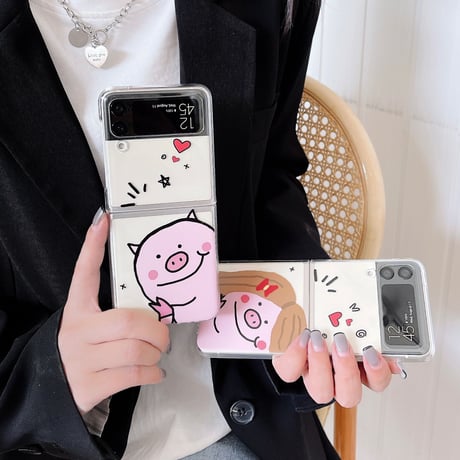 Galaxy z flip3 ケース  可愛いpig さりげないお揃い ギャラクシーzフリップ  5Gカバー キュート  クリア[M1855]