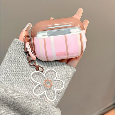 かわいい Airpods第四世代ケース ストライプ/ハート/リボン柄 AirpodsPro2ケース airpods3カバー キーチェーン付 女子力UP [M5531]
