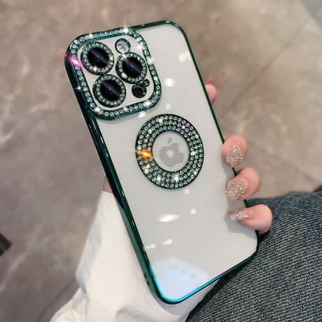 iPhone15/15proケース ストーン クリア オシャレ キラキラ iPhone14/13/12カバー 女子力アップ[M3489]