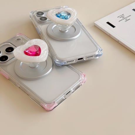 シェルとハートダイヤ スマホグリップ スタンド マグネット式タイプ  艶感 可愛い 耐久性ある 便利 ギフトに最適[M5960]