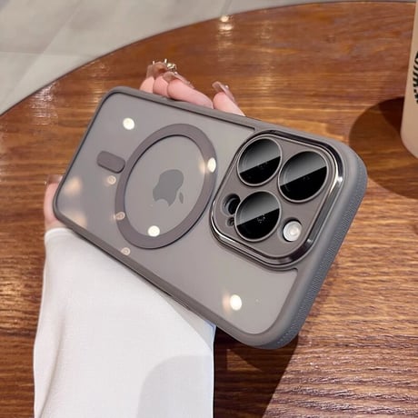 Magsafe iPhone16pro/15promaxケース  滑り止め加工 黄ばまないアイフォン14/13/12proカバー カメラ保護 チタンカラー[M3611]