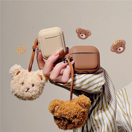 クマちゃんストラップ AirPods4/Pro2ケース シリコン製  airpods3/2カバー 防塵カバー付き  お揃い ギフトにおすすめ[M2528]
