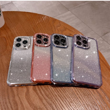 キラキラジュエリー iPhone14pro/14promaxケース グラデーション シール付 iphone13/12/11カバー  オシャレ 綺麗 高級感 大人気[M2437]