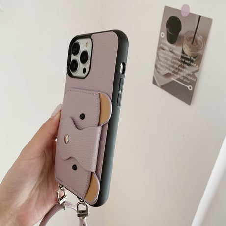 クマちゃんカード入れ iPhone15/14proケース 革製 アイフォン13/12mini/11カバー 肩掛けストラップ 高品質シック 11色[M3417]