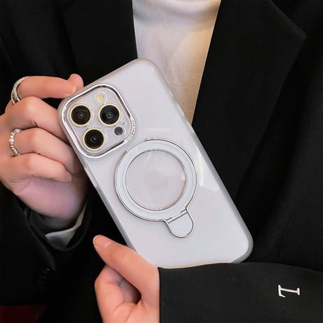 MagSafeリングスタンド一体型 iPhone15/15proカバー 高機能 iPhone14Pro/13proケース  ガラスレンズフィルム付 シンプル高級感 丈夫 [M3856]