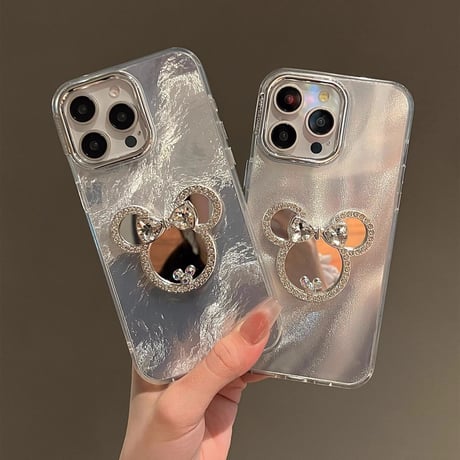 ダイヤミラー付 iPhone16/16Proカバー ジュエリーストラップ キラキラ iPhone15/14/13proケース おしゃれ かわいい [M4646]