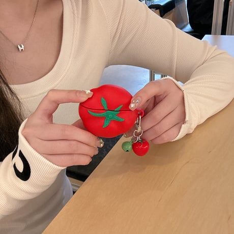 トマト Airpods4ケース キーチェーン付  Airpods3/Pro2ケース airpodspro2カバー シリコン 可愛い 頑丈 ギフトにおすすめ[M5123]