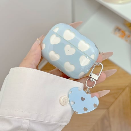 ハート柄 Airpods Pro3ケース 水色 Airpods 4/3カバーケース AirpodsPro2/1 かわいい ギフトにおすすめ [M6422]