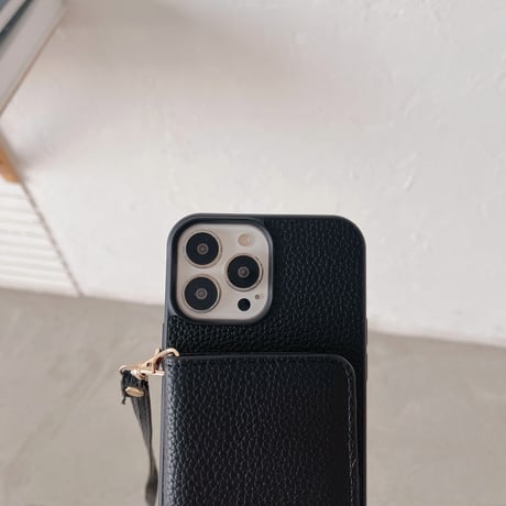 財布付き iPhone15/14proケース カード/お札収納 アイフォン13/12/11proケース 長さ調整可ストラップ レザー製 高品質[M3386]