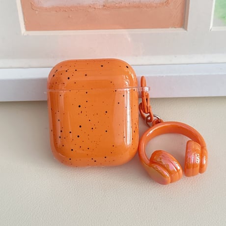 オレンジ AirpodsPro3ケース リング/イヤホンキーホルダー付き  エアポッズ4/3  AirpodsPro2/Proカバー 可愛い ギフトにおすすめ [M5777]