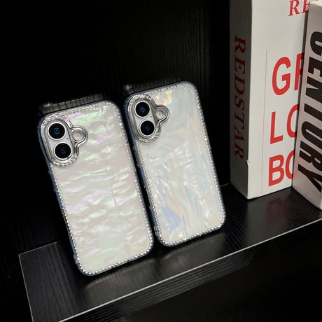 艶感シェル柄 iPhone16/16proケース 高級感 ジュエリー iPhone15promax/14/13カバー かわいい エレガント[M5343]