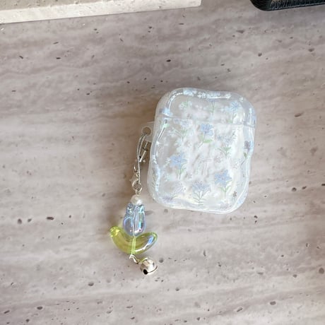 草花柄 Airpods Pro3ケース 淡色系 Airpods 4/3カバー AirpodsPro2/1  キーホルダー付き 春コーデ [M6132]